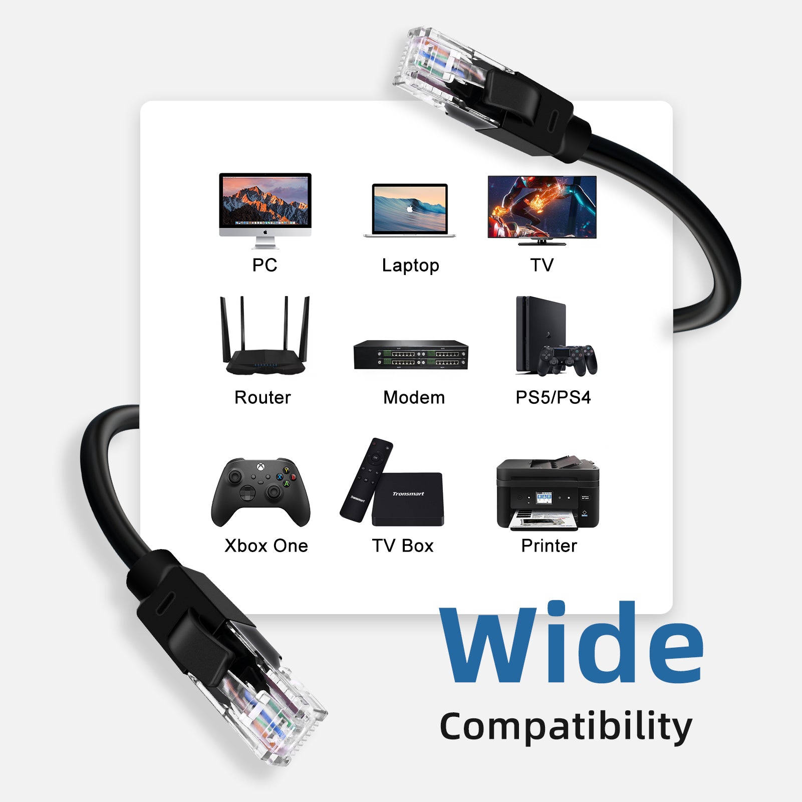 Cat 6 Ethernet Cable 1.64 ft, Indoor&Outdoor, High Speed 1Gbps Internet Network Cable, Cat6 Ethernet Patch Cable Long, Computer LAN Cable with Free Clips & Straps for Router, Modem, PS4/5