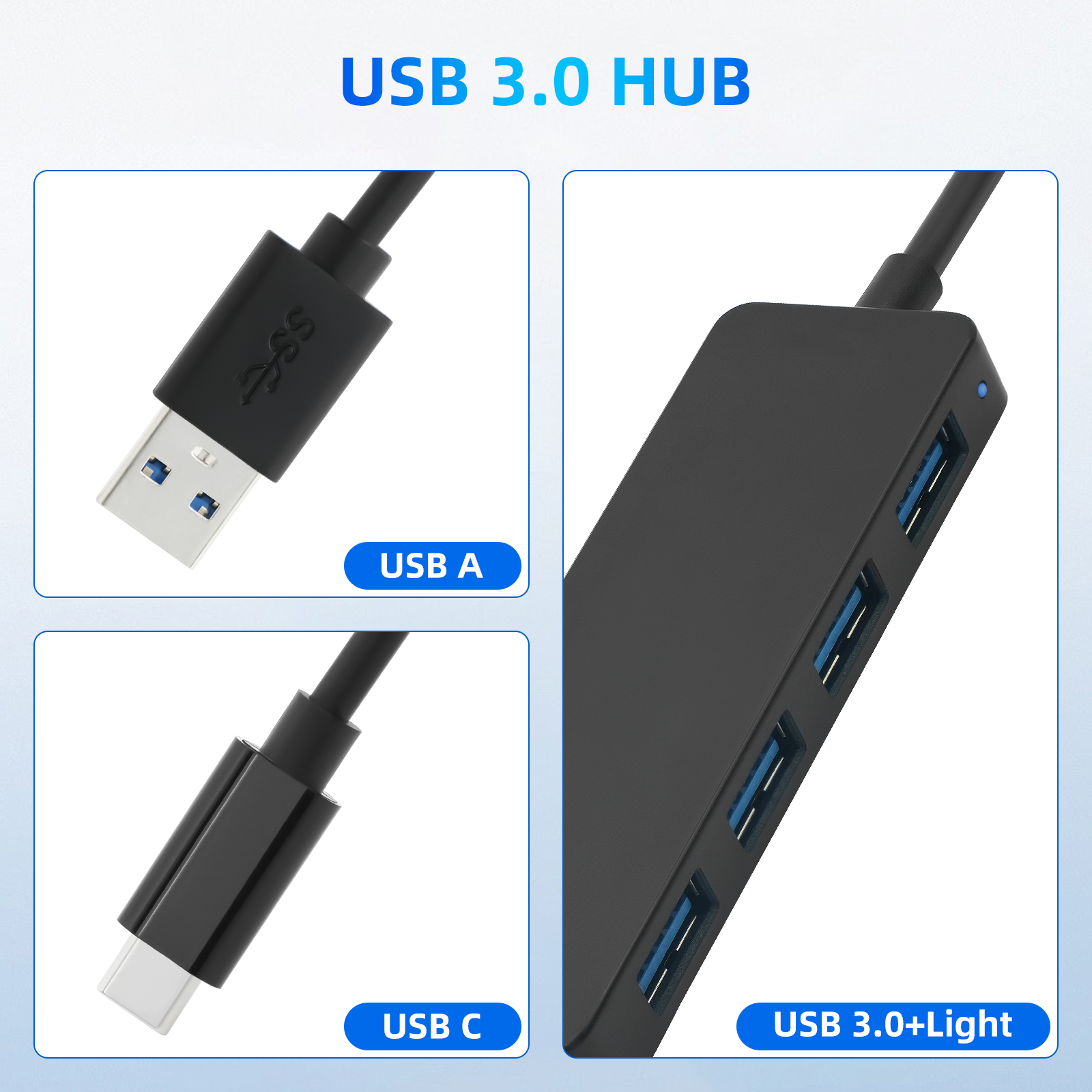 USB 3.0 Hub, 4 Port USB Hub Splitter Ultra-Slim, Portable USB Adapter Mini Multiport Expander for Desktop, Laptop, Xbox, Flash Drive, HDD, Console, Printer, PC, Keyboards, HP, Dell
