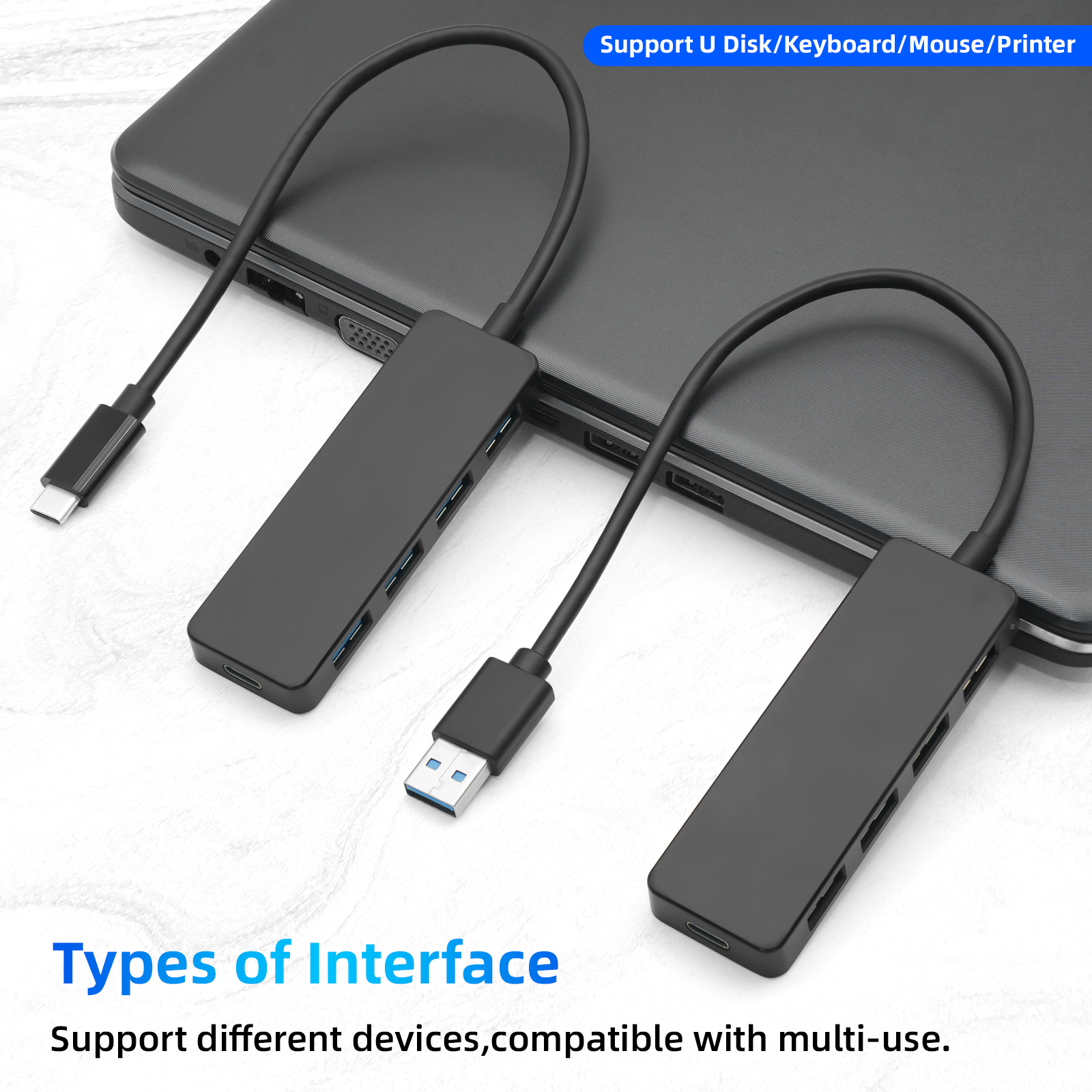 USB 3.0 Hub 4 Port Multi Splitter High Speed Otg For Laptop Pc Hub