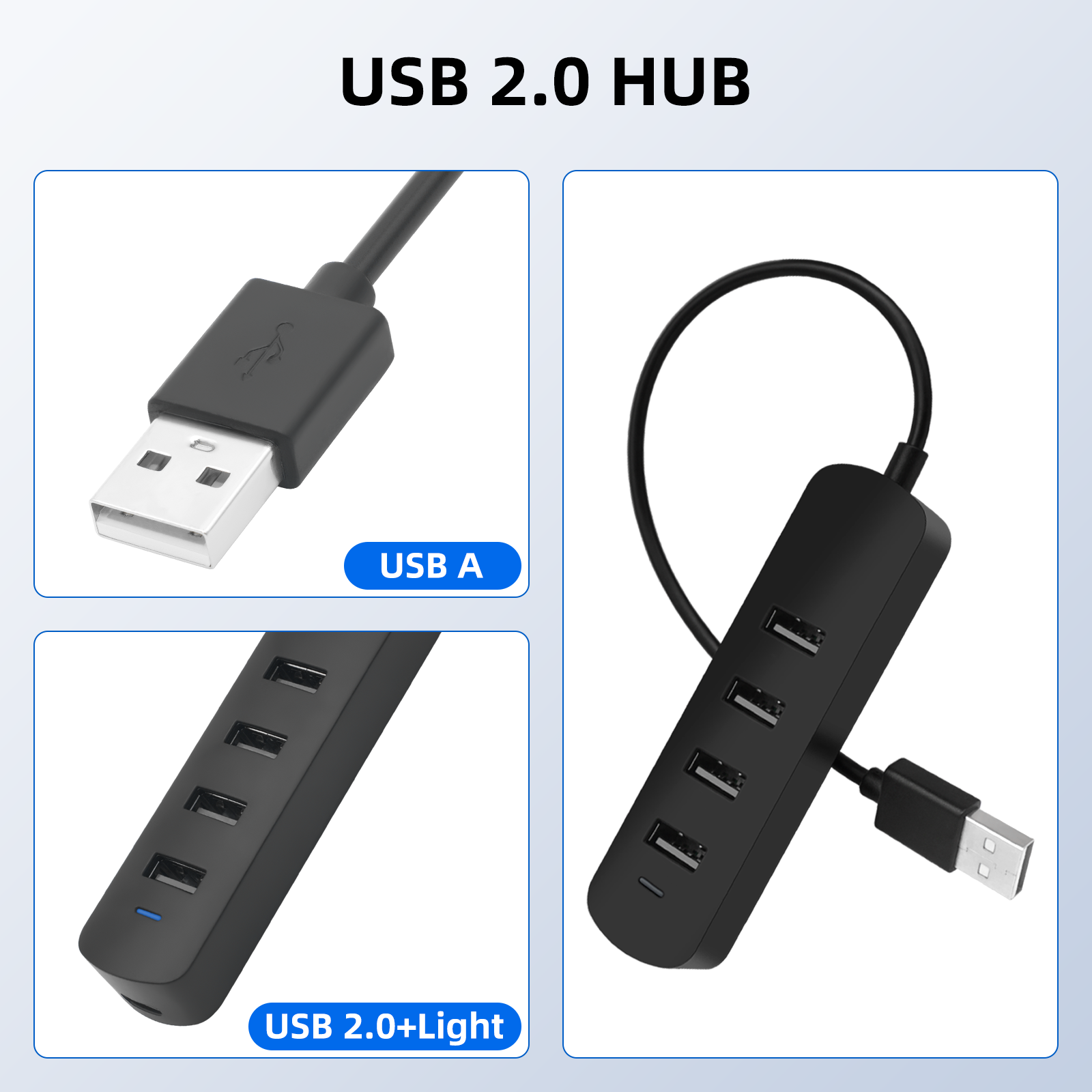 Usb Hub Portable 4-Port Usb 2.0 Multiport Adapter Data Transfer Connector For Laptop Pc