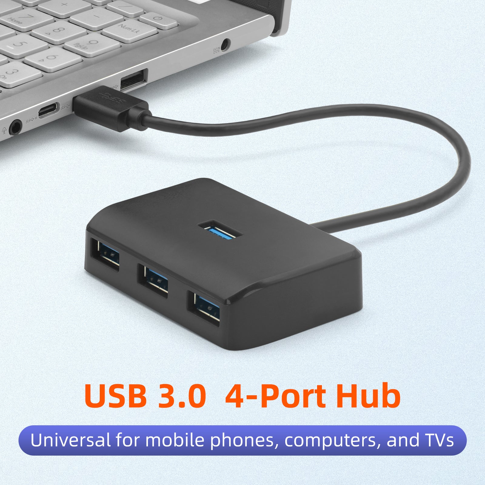 4 in 1 USB A 3.0 Hub, 4-Port with Power Adapter Multi-Function Expander for Portable USB Splitter Adapter for Laptop, PS4, Flash Drive, HDD, Xbox, Printer, Mouse, Keyboard, Computer
