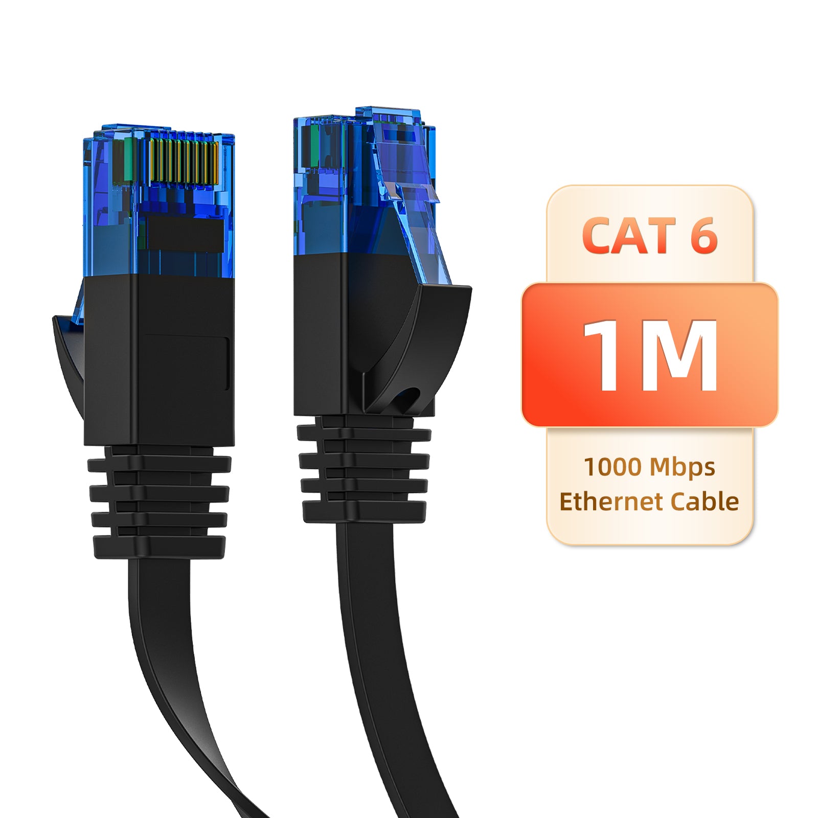 Cat 6 Ethernet Cable 3.28ft High Speed RJ45 Internet Cable for Outdoor & Indoor Support CAT6 Network Solid Flat Black Computer LAN for PC /Router/Modem