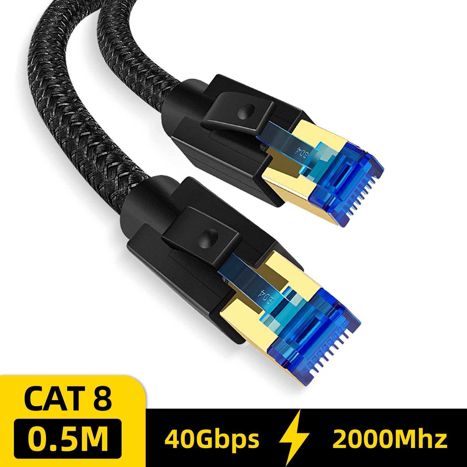Cat 8 Ethernet Cable 1.64 FT, High Speed Braided 40Gbps 2000Mhz Network Cord Cat8 RJ45 Shielded Indoor Heavy Duty LAN Cables Compatible for Gaming PC PS5 Xbox Modem Router