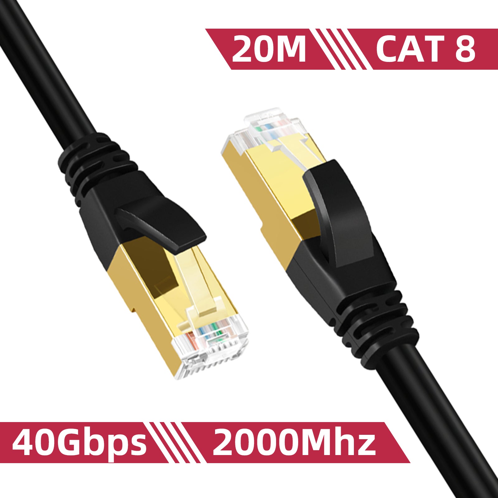 Cat 8 Ethernet Cable High Speed LAN Network Cable, 40Gbps Gold Plated RJ45 for Xbox, PC, Mac, PS4