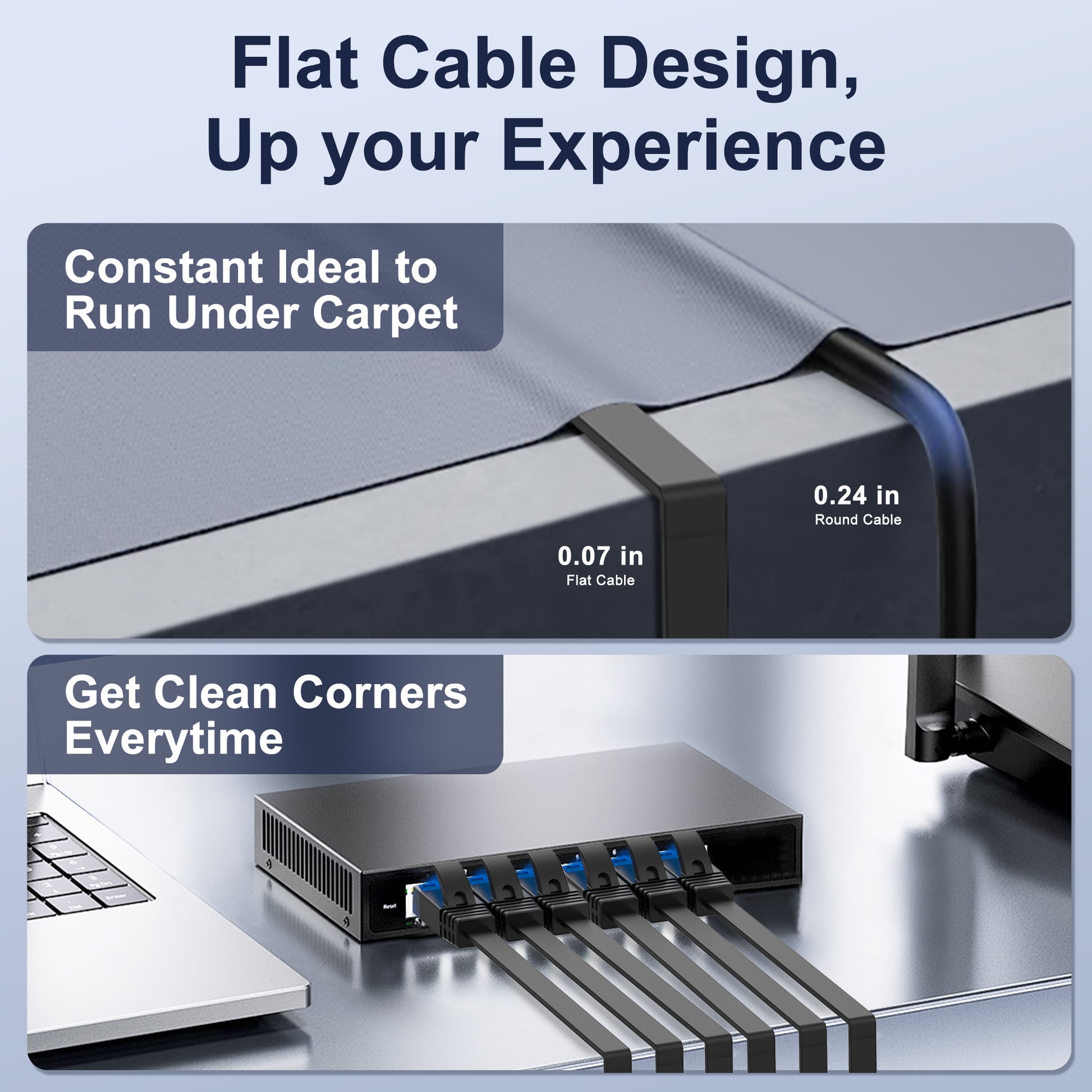 Cat 6 Ethernet Cable 3.28ft High Speed RJ45 Internet Cable for Outdoor & Indoor Support CAT6 Network Solid Flat Black Computer LAN for PC /Router/Modem