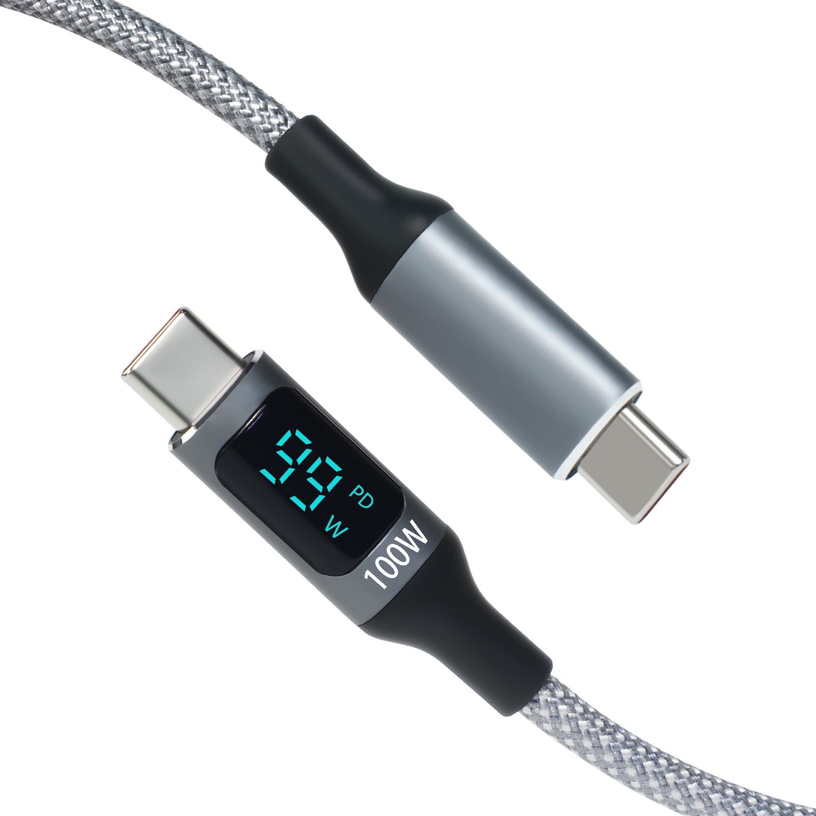 USB C Cable, 100W 5A Fast Charging USB C Charger Cable with LED Display, Zinc Alloy Nylon Braided USB C to USB C Cable for iPhone 16/Pro/Plus/Pro Max, MacBook, iPad Pro and more