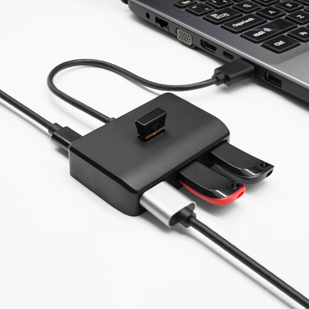 Square USB A 3.0 Hub with Power Adapter - 4-Port Multi-Function Expander for Desktop/Laptop/PC