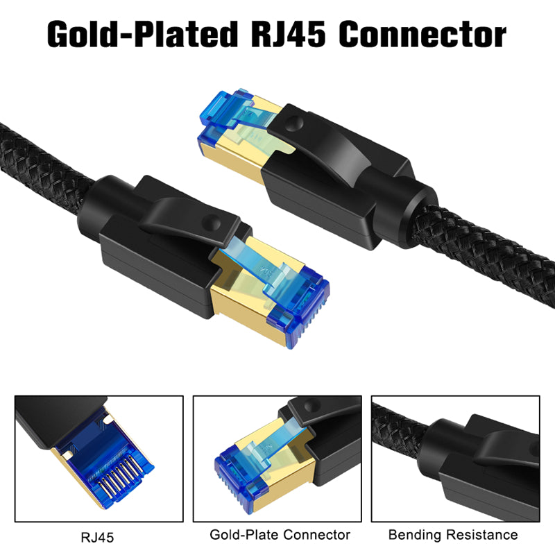 Cat 8 Ethernet Cable 1.64 FT, High Speed Braided 40Gbps 2000Mhz Network Cord Cat8 RJ45 Shielded Indoor Heavy Duty LAN Cables Compatible for Gaming PC PS5 Xbox Modem Router