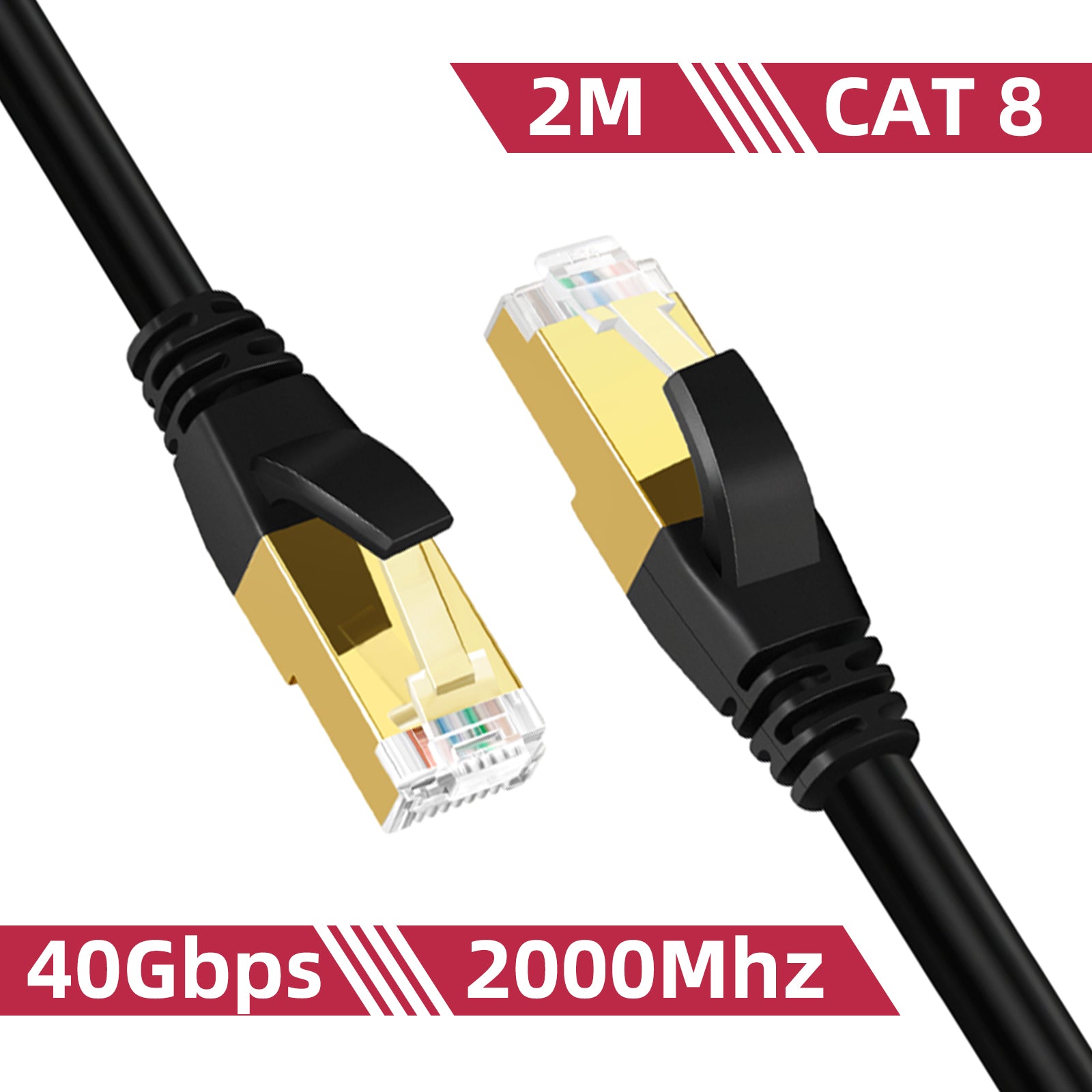 Cat 8 Ethernet Cable High Speed LAN Network Cable, 40Gbps Gold Plated RJ45 for Xbox, PC, Mac, PS4