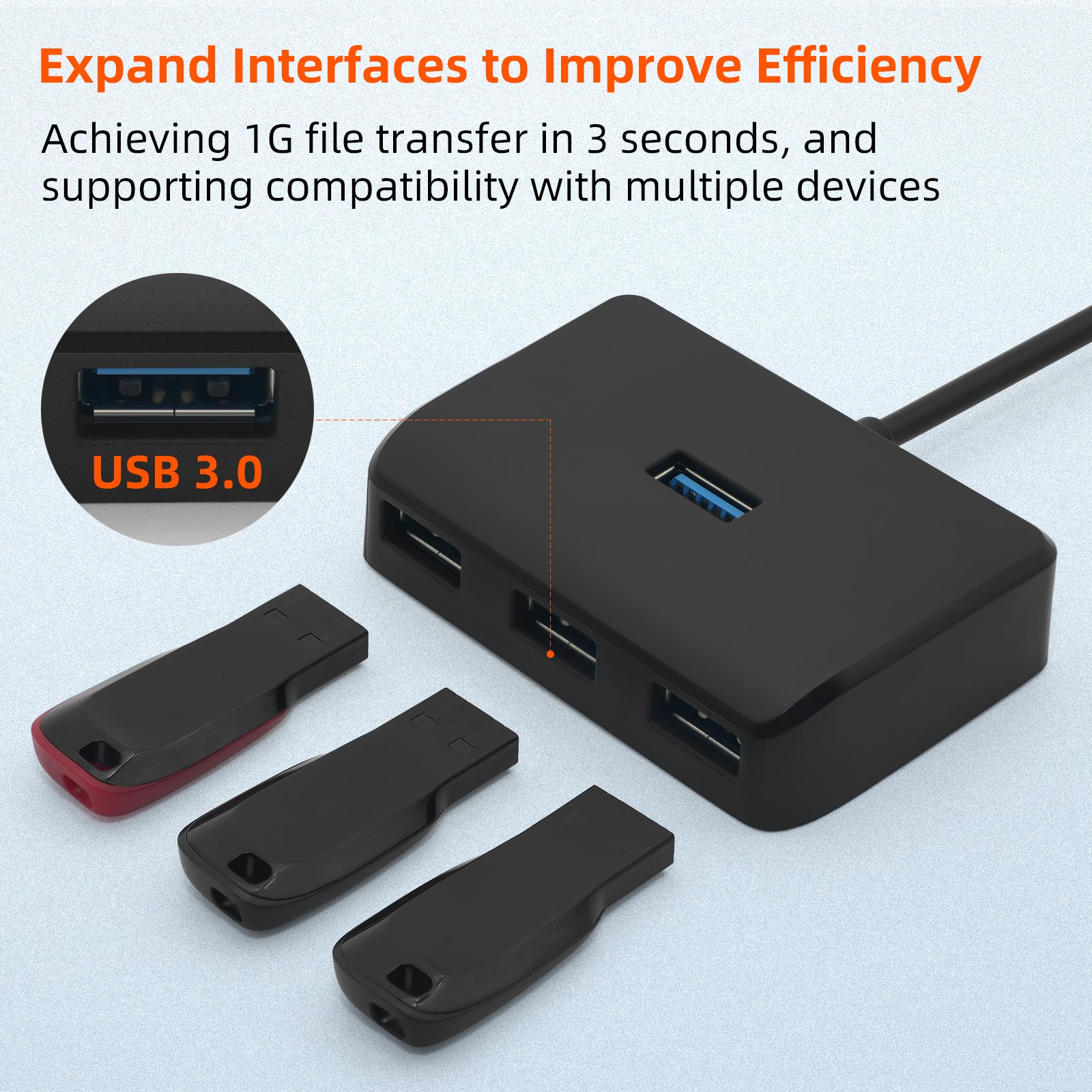 4 in 1 USB A 3.0 Hub, 4-Port with Power Adapter Multi-Function Expander for Portable USB Splitter Adapter for Laptop, PS4, Flash Drive, HDD, Xbox, Printer, Mouse, Keyboard, Computer