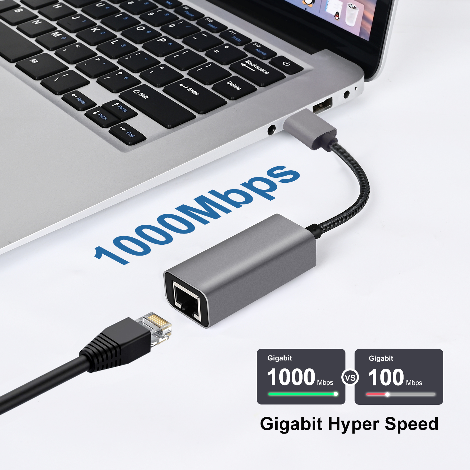USB to Ethernet Adapter, 1000Mbps Plug and Play Ethernet Adapter with USB 3.0, Driver Free, RJ45 LAN Network Dongle Compatible with Switch, Laptop, PC, MacBook, Windows, macOS