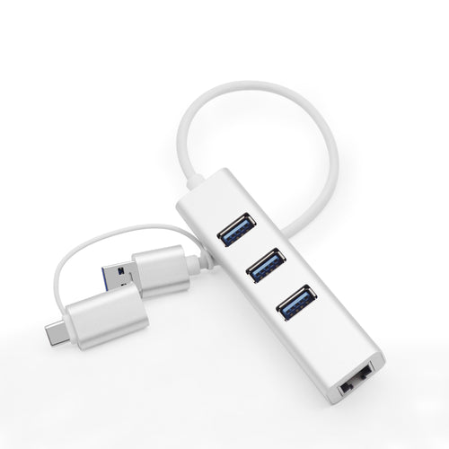 4-in-1 USB-C Hub with Gigabit Ethernet & 3 USB 3.0 Ports - Compact Multi-Function Adapter for Windows/Mac/Laptops