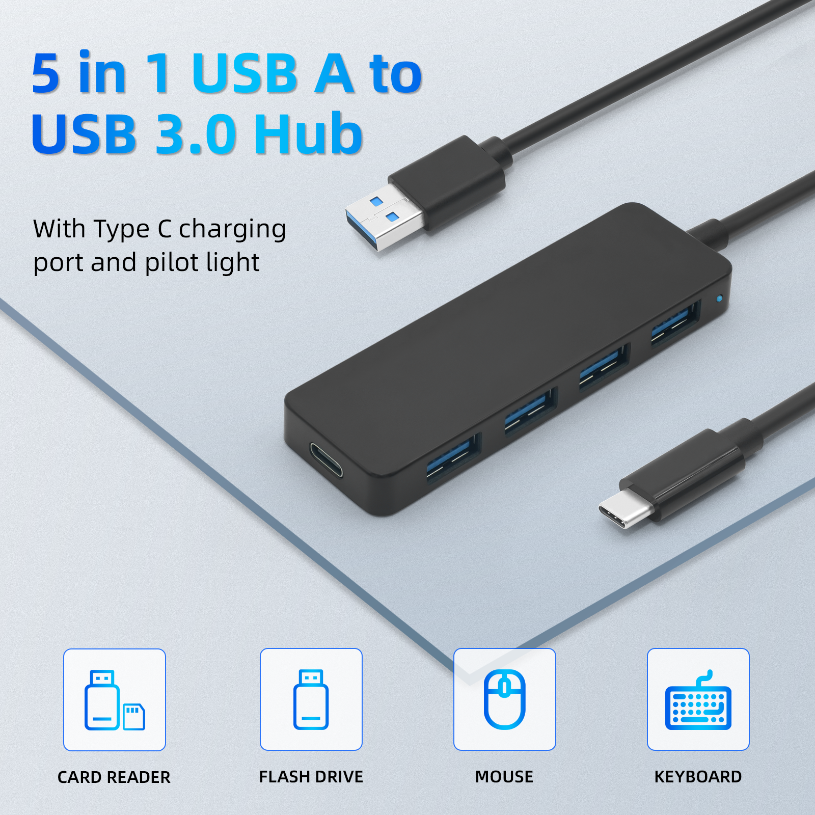 USB 3.0 Hub 4 Port Multi Splitter High Speed Otg For Laptop Pc Hub