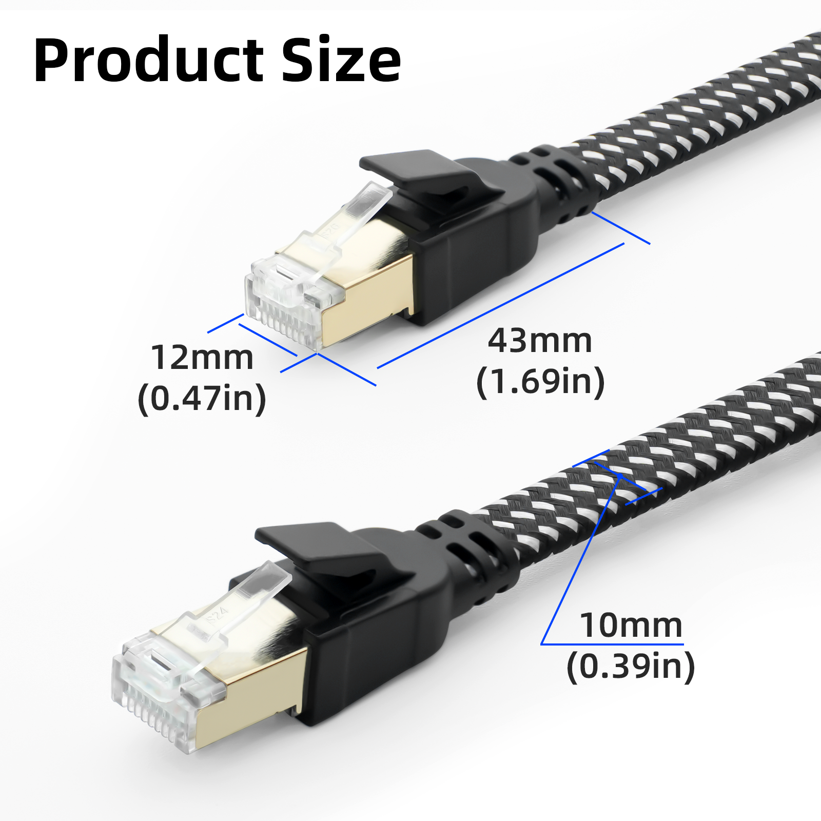 Cat 8 High-Speed Ethernet Cable, Nylon Braided Durable And Stable Network Flat Cable Male to Male RJ45 Lan Cable, Black 32.81 ft