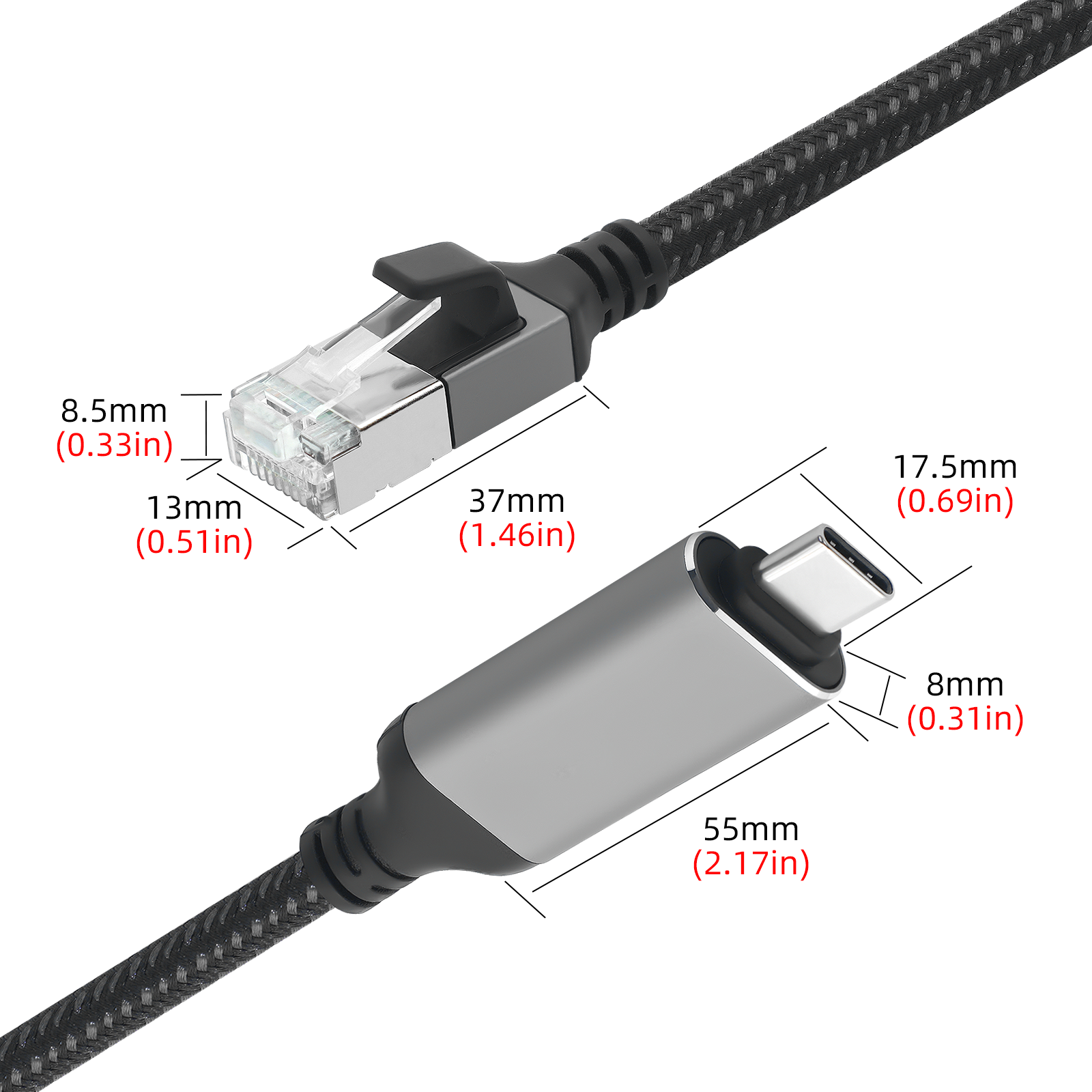 USB to Ethernet Adapter 6.6FT, USB C to RJ45 Male Cable Directly Connected Gigabit LAN Network, Compatible with Laptop, PC, MacBook, Switch, Windows, macOS, Linux