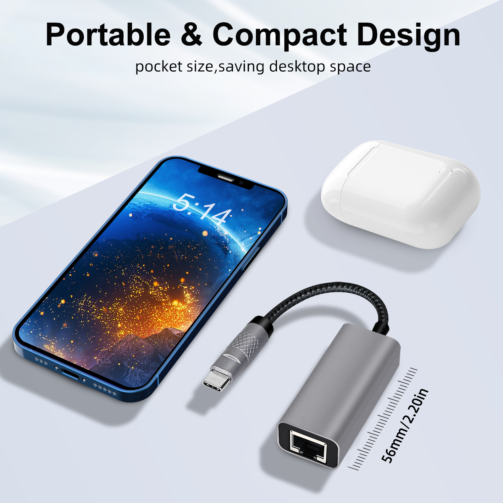 USB Type C to Gigabit Ethernet Adapter HUB Compact Wired Networking for Laptops & Tablets
