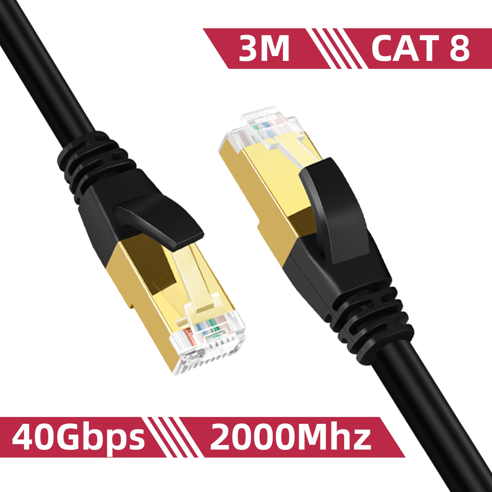Cat 8 Ethernet Cable High Speed LAN Network Cable, 40Gbps Gold Plated RJ45 for Xbox, PC, Mac, PS4