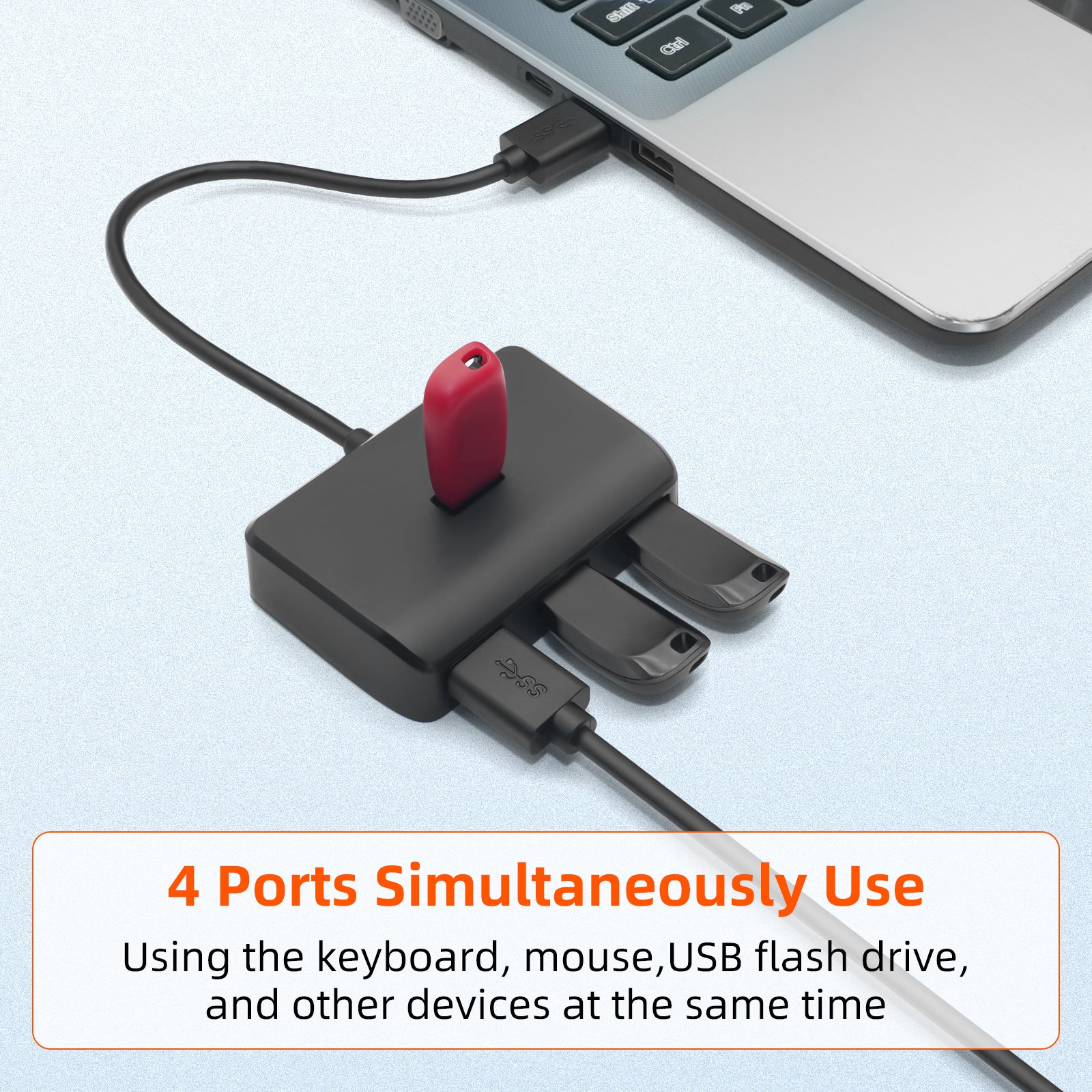 4 in 1 USB A 3.0 Hub, 4-Port with Power Adapter Multi-Function Expander for Portable USB Splitter Adapter for Laptop, PS4, Flash Drive, HDD, Xbox, Printer, Mouse, Keyboard, Computer