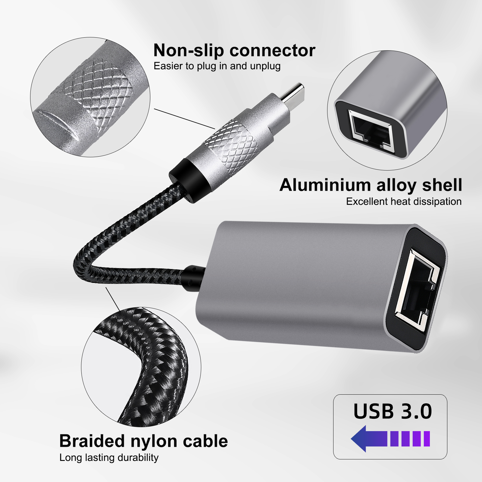 USB to Ethernet Adapter, 1000Mbps Plug and Play Ethernet Adapter with USB C, Driver Free, RJ45 LAN Network Dongle Compatible with Switch, Laptop, PC, MacBook, Windows, macOS