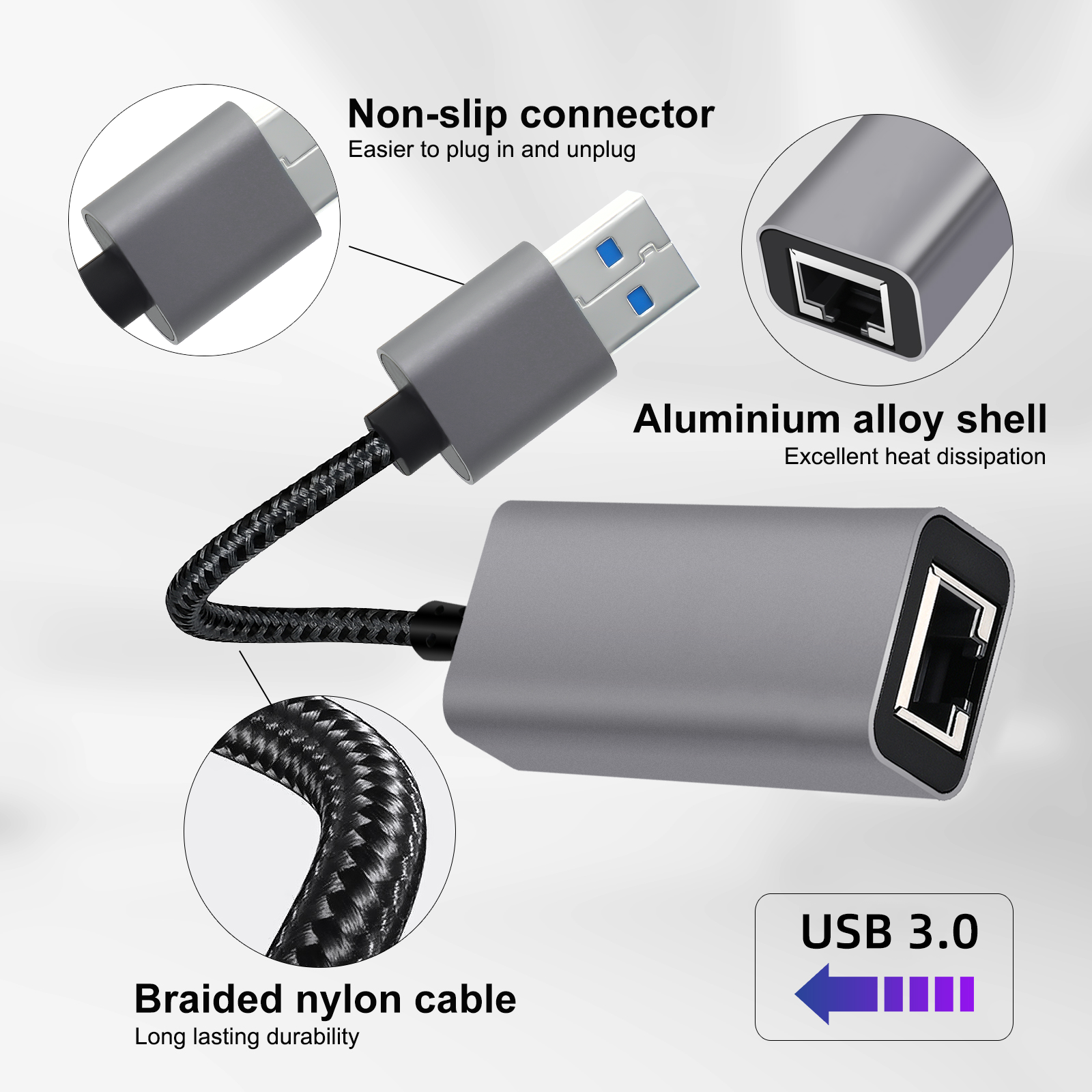 USB to Ethernet Adapter, 1000Mbps Plug and Play Ethernet Adapter with USB 3.0, Driver Free, RJ45 LAN Network Dongle Compatible with Switch, Laptop, PC, MacBook, Windows, macOS