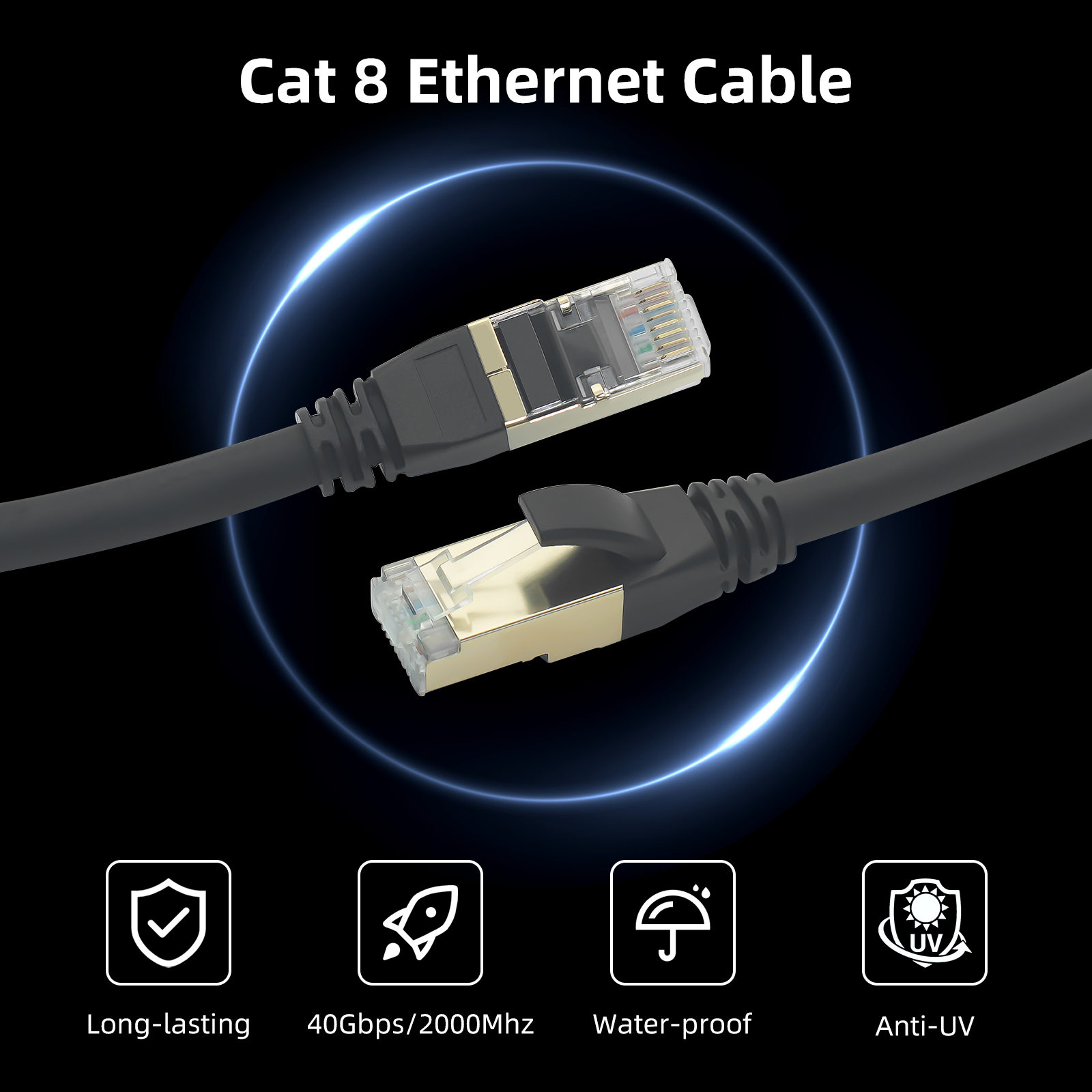 Cat 8 Ethernet Cable 3.28 FT High Speed LAN Network Cable, 40Gbps Gold Plated RJ45 for Xbox, PC, Mac, PS4
