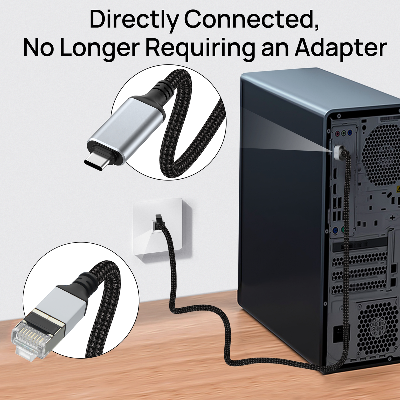 USB to Ethernet Adapter 6.6FT, USB C to RJ45 Male Cable Directly Connected Gigabit LAN Network, Compatible with Laptop, PC, MacBook, Switch, Windows, macOS, Linux