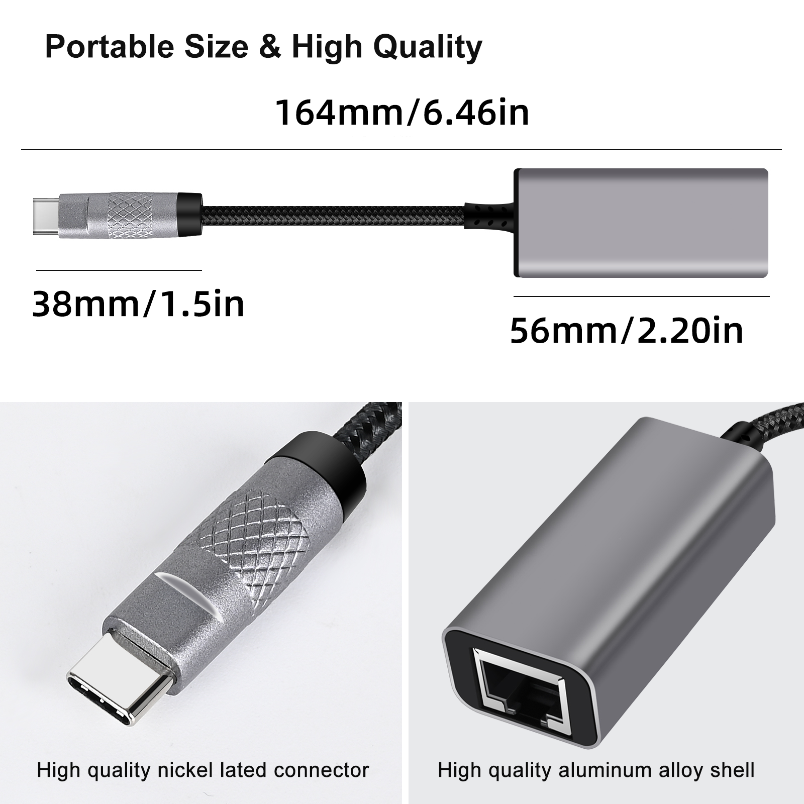 USB to Ethernet Adapter, 1000Mbps Plug and Play Ethernet Adapter with USB C, Driver Free, RJ45 LAN Network Dongle Compatible with Switch, Laptop, PC, MacBook, Windows, macOS