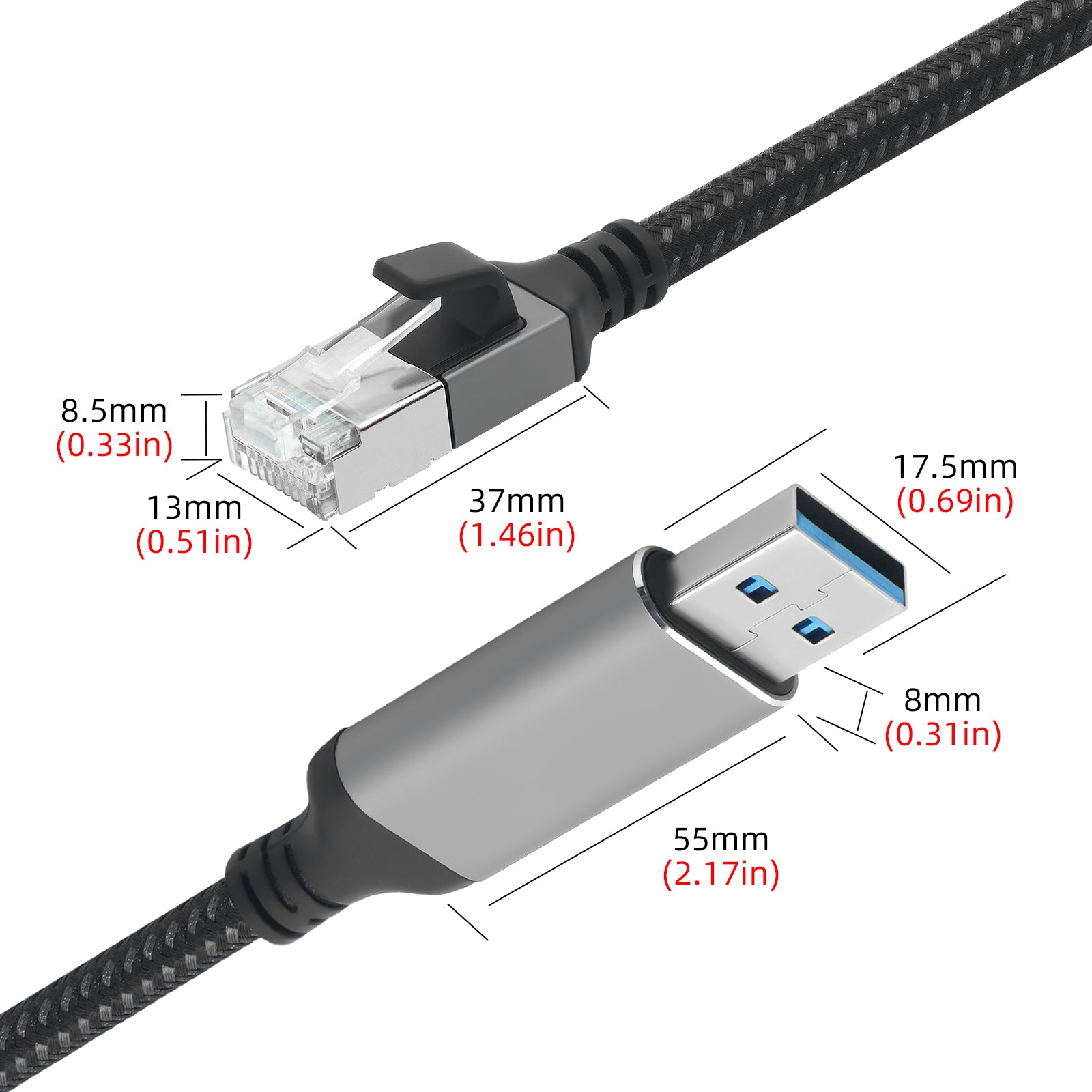 USB to Ethernet Adapter 6.6FT, USB 3.0 A to RJ45 Male Cable Directly Connected Gigabit LAN Network, Compatible with Laptop, PC, MacBook, Switch, Windows, macOS, Linux