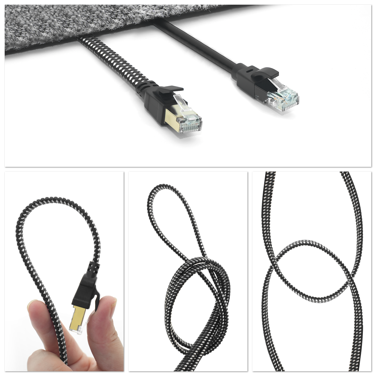 Cat 8 High-Speed Ethernet Cable, Nylon Braided Durable And Stable Network Flat Cable Male to Male RJ45 Lan Cable, Black 32.81 ft