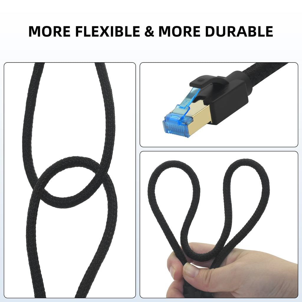 Cat 8 Ethernet Cable 1.64 FT, High Speed Braided 40Gbps 2000Mhz Network Cord Cat8 RJ45 Shielded Indoor Heavy Duty LAN Cables Compatible for Gaming PC PS5 Xbox Modem Router
