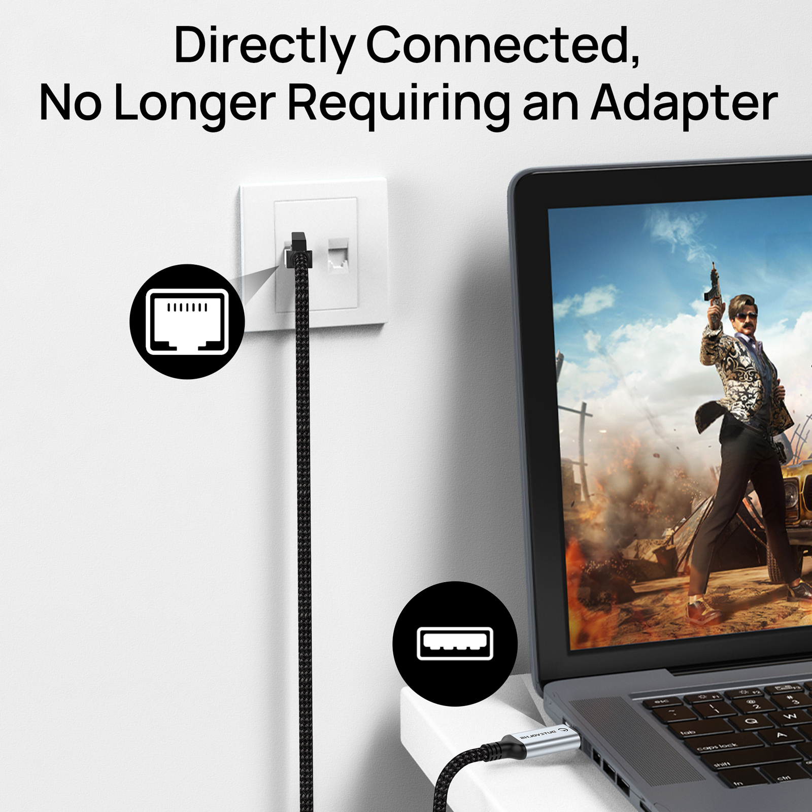 USB to Ethernet Adapter 6.6FT, USB 3.0 A to RJ45 Male Cable Directly Connected Gigabit LAN Network, Compatible with Laptop, PC, MacBook, Switch, Windows, macOS, Linux