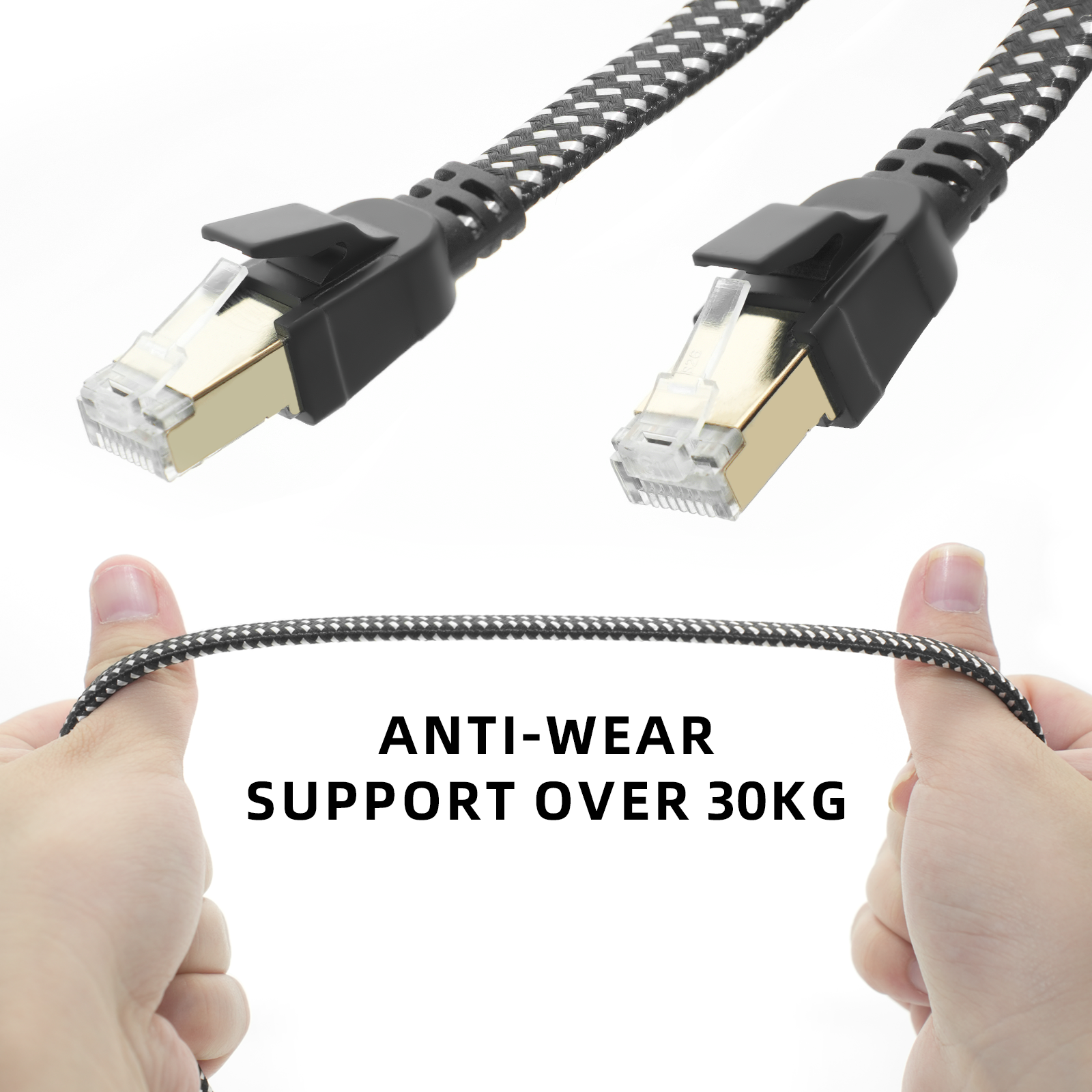 Cat 8 High-Speed Ethernet Cable, Nylon Braided Durable And Stable Network Flat Cable Male to Male RJ45 Lan Cable, Black 32.81 ft