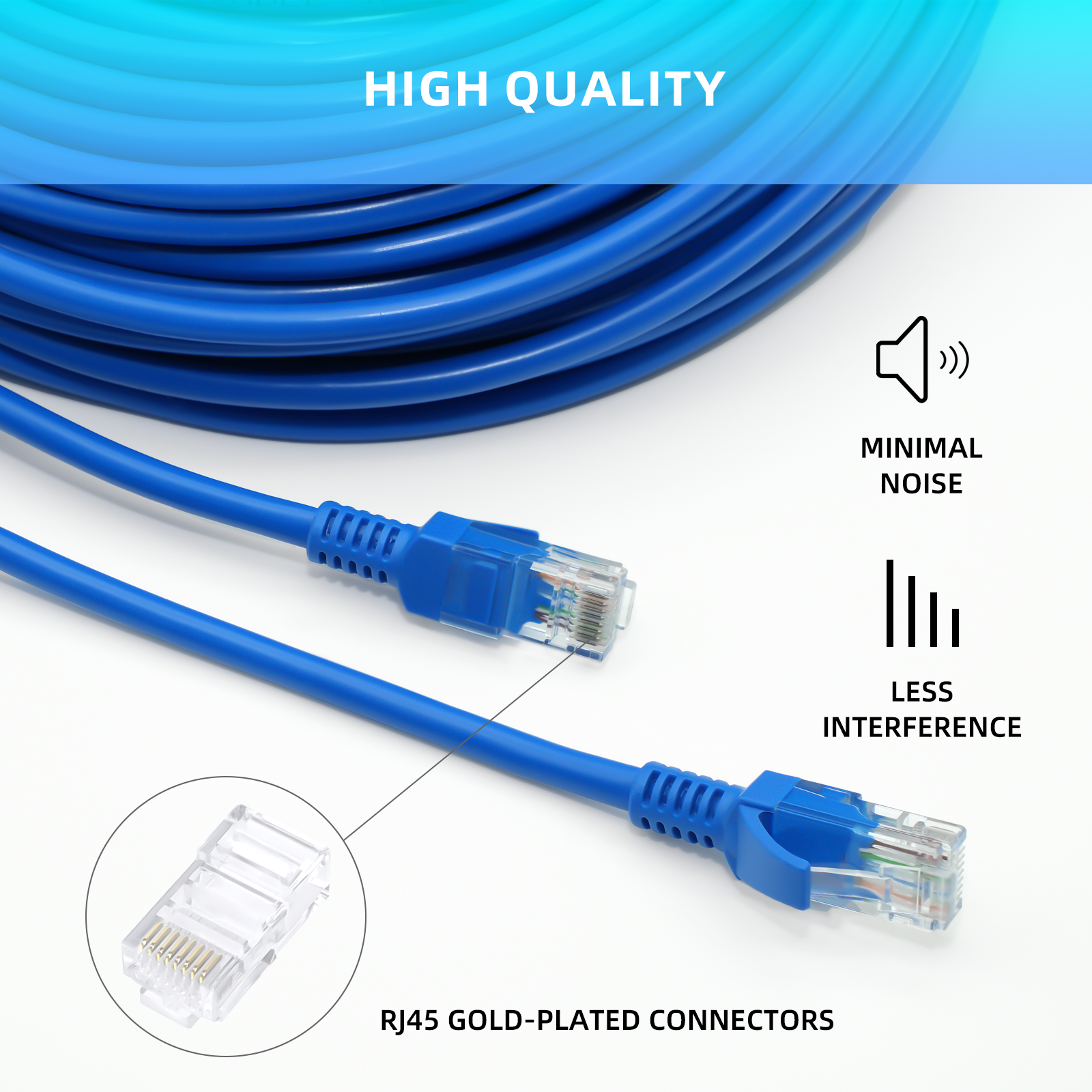 Cat5e Ethernet Cable, Long Cat 5e Internet Cable, Snagless Patch Cord, UV Resistant, Flexible, Network, LAN, PoE, Standard RJ45 Connector for PC, Server, Router, Modem, PS5