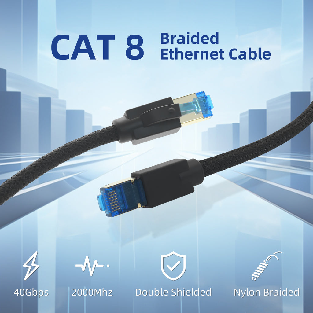 Cat 8 Ethernet Cable 1.64 FT, High Speed Braided 40Gbps 2000Mhz Network Cord Cat8 RJ45 Shielded Indoor Heavy Duty LAN Cables Compatible for Gaming PC PS5 Xbox Modem Router