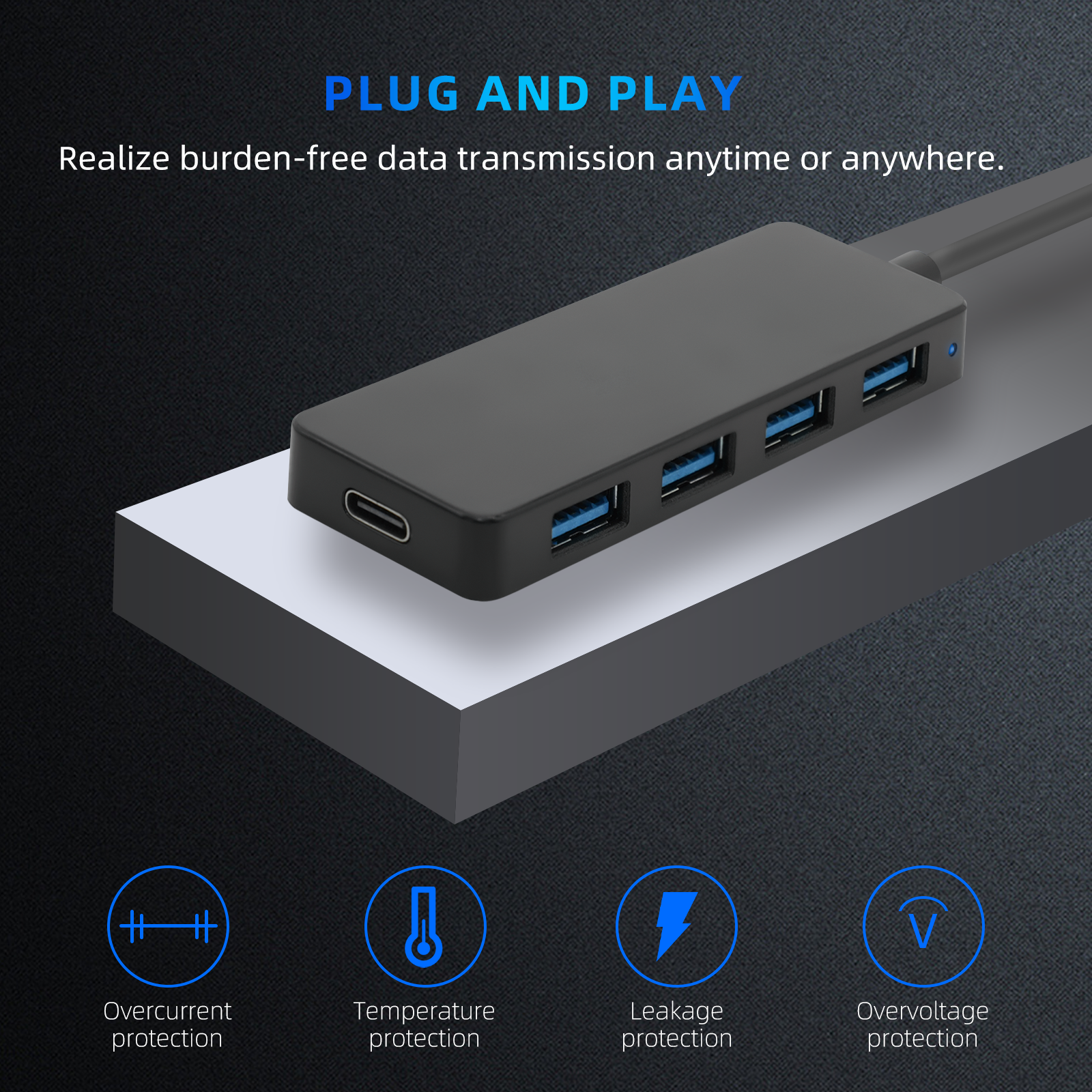 USB C Hub, 4 Port USB Hub Splitter Ultra-Slim, Portable USB Adapter Mini Multiport Expander for Desktop, Laptop, Xbox, Flash Drive, HDD, Console, Printer, PC, Keyboards, HP, Dell
