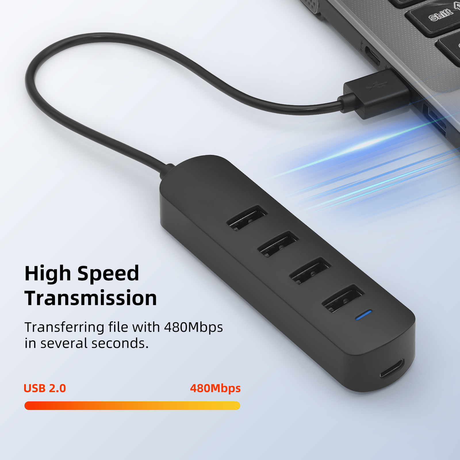 Usb Hub Portable 4-Port Usb 2.0 Multiport Adapter Data Transfer Connector For Laptop Pc