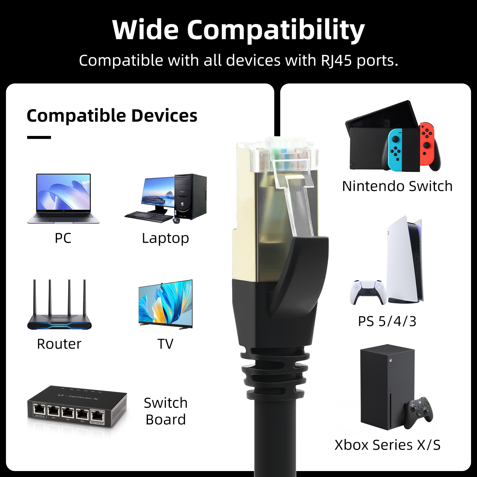 Cat 8 Ethernet Cable 3.28 FT High Speed LAN Network Cable, 40Gbps Gold Plated RJ45 for Xbox, PC, Mac, PS4