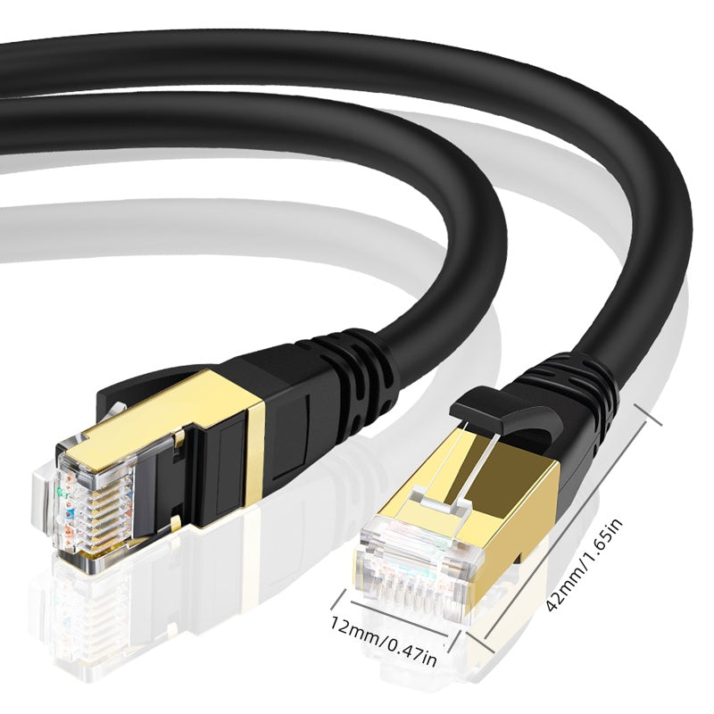 Cat 8 Ethernet Cable Fast Speed 40Gbps Gold-plated RJ45 Connector Round Lan Cable Patch Cord for Router Switch Black