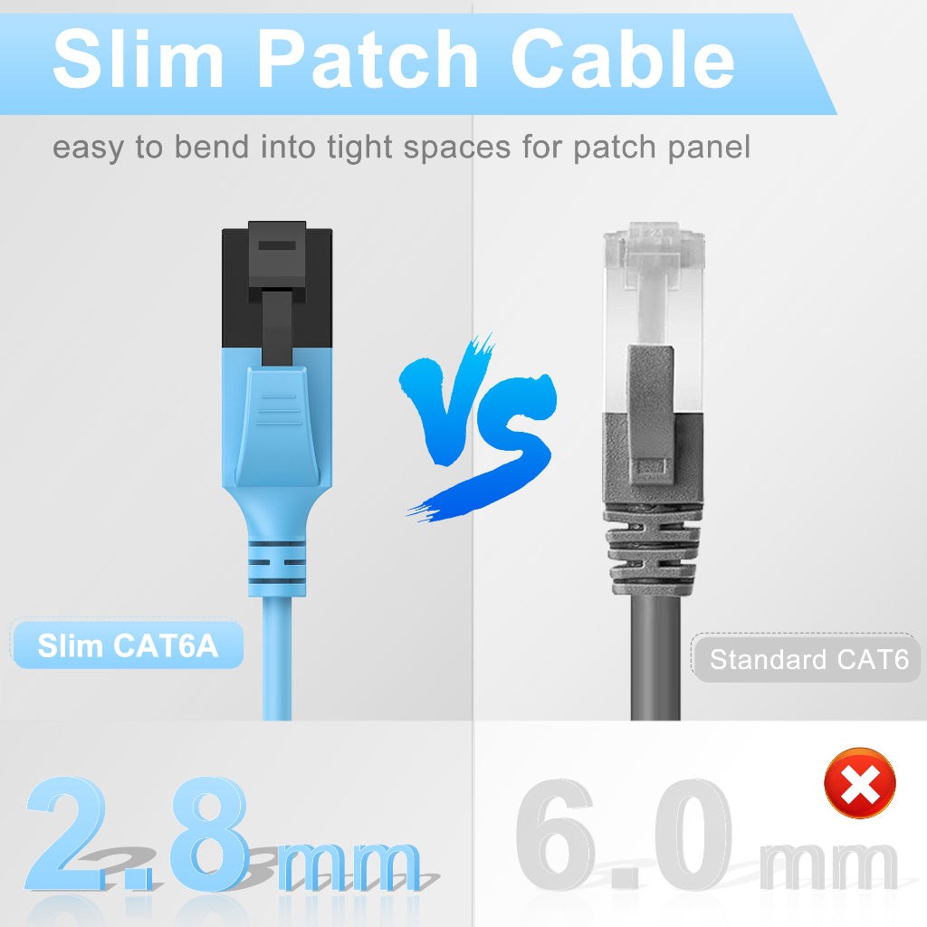Cat6a Ethernet Cable Slim Outdoor&Indoor, 32AWG Pure Copper Cat6 Internet Cable for Waterproof & Direct Burial, Flexible Ethernet Cable 10G 500MHZ, Cat 6A Network cable for PC /Router/Modem