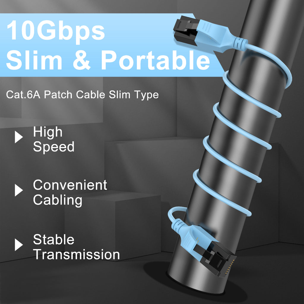 Cat6a Ethernet Cable Slim Outdoor&Indoor, 32AWG Pure Copper Cat6 Internet Cable for Waterproof & Direct Burial, Flexible Ethernet Cable 10G 500MHZ, Cat 6A Network cable for PC /Router/Modem
