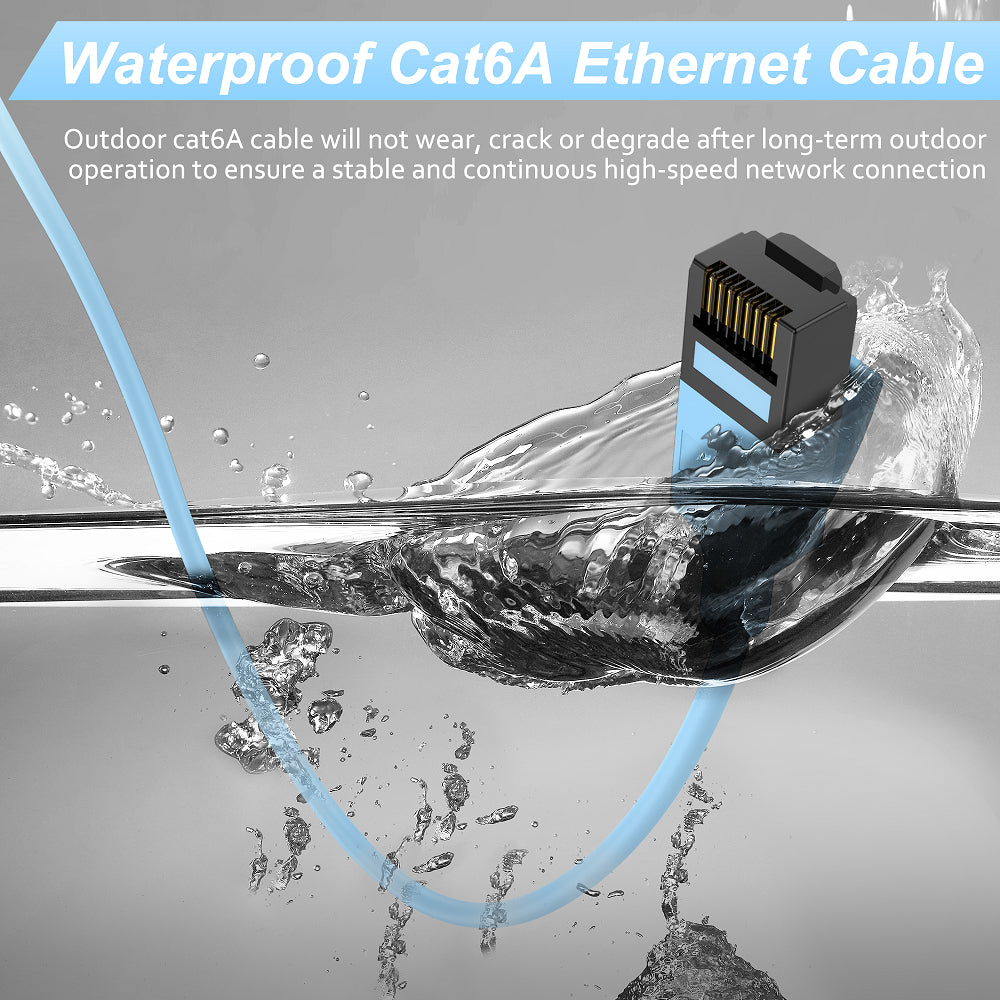 Cat6a Ethernet Cable Slim Outdoor&Indoor, 32AWG Pure Copper Cat6 Internet Cable for Waterproof & Direct Burial, Flexible Ethernet Cable 10G 500MHZ, Cat 6A Network cable for PC /Router/Modem